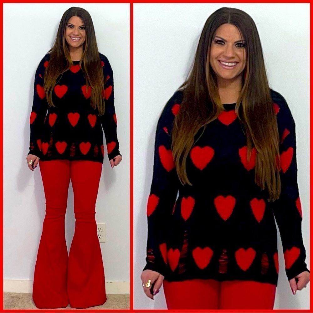 Distressed Red Heart Top - S-3X - Valentines Day- Love- Hearts